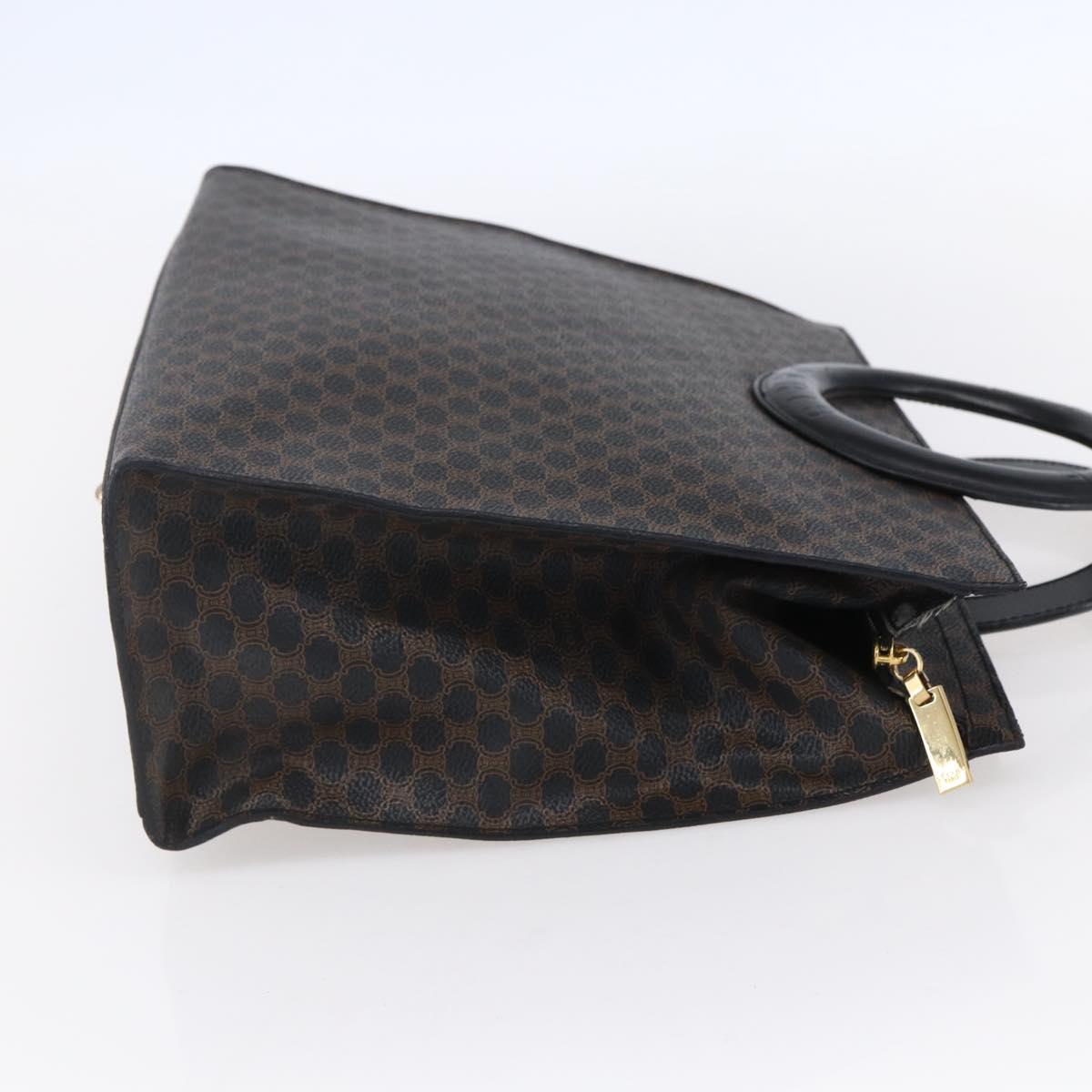 CELINE Macadam Canvas Circle Hand Bag PVC Leather Black Gold Auth 153472