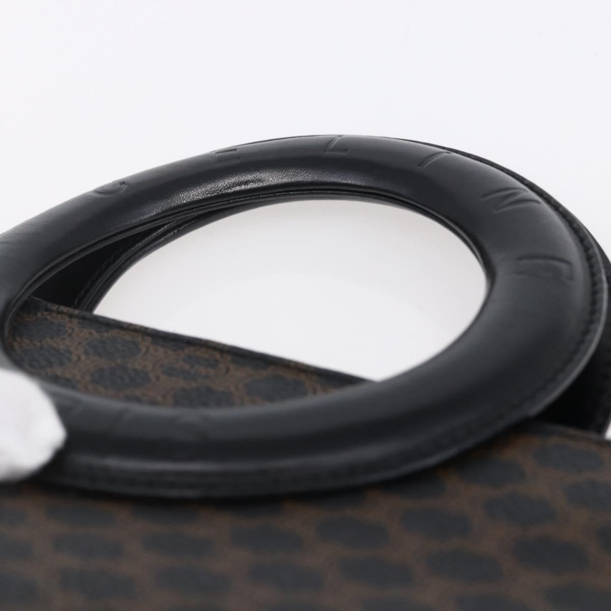 CELINE Macadam Canvas Circle Hand Bag PVC Leather Black Gold Auth 153472