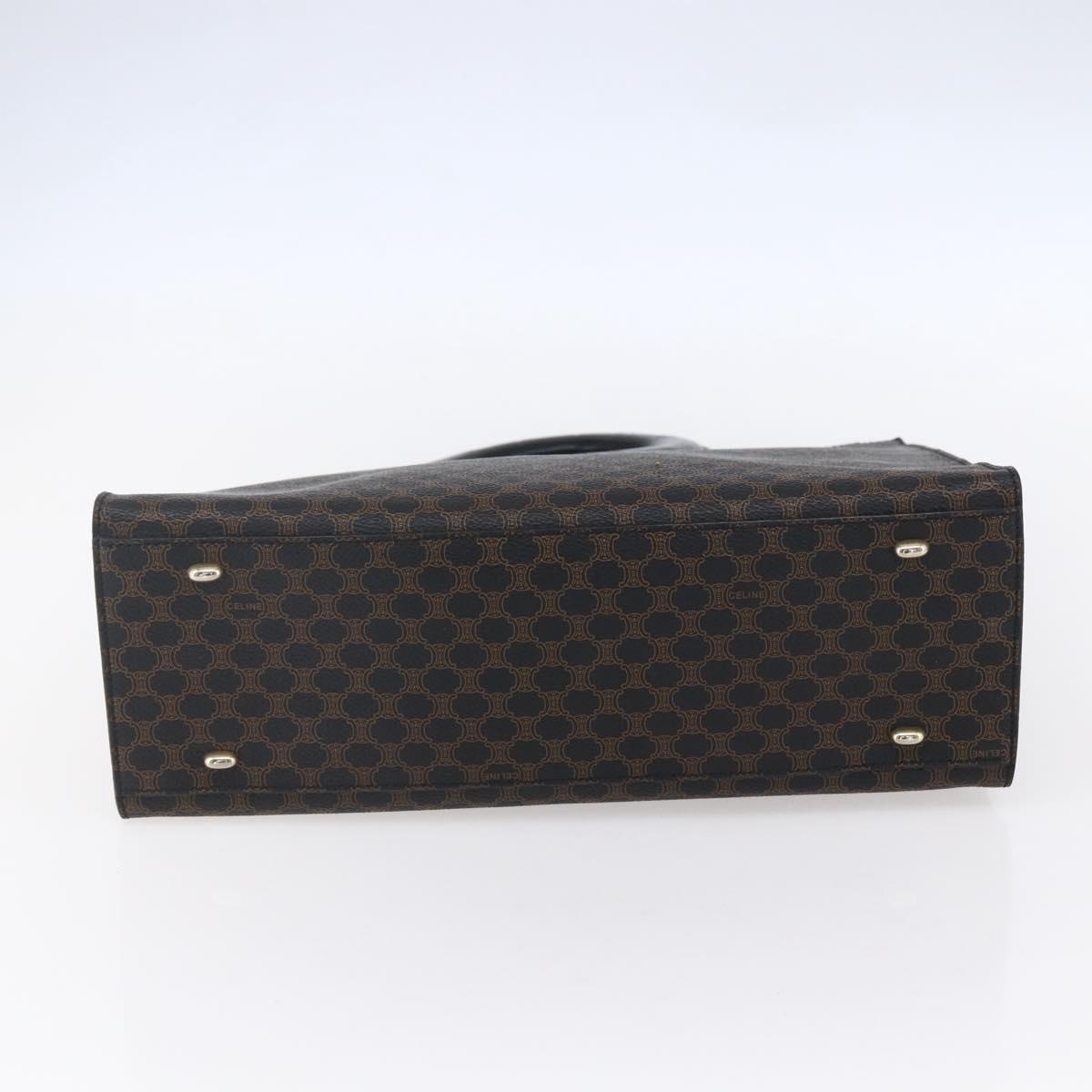 CELINE Macadam Canvas Circle Hand Bag PVC Leather Black Gold Auth 153472