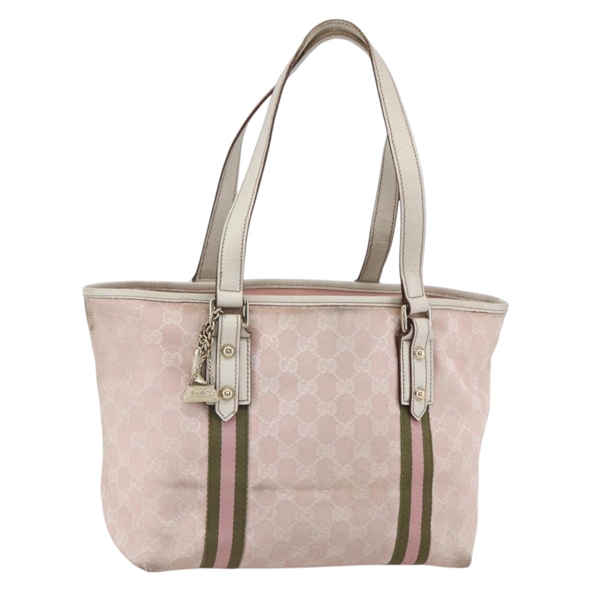 GUCCI GG Canvas Sherry Line Tote Bag Gold Pink 137396 Auth 153475