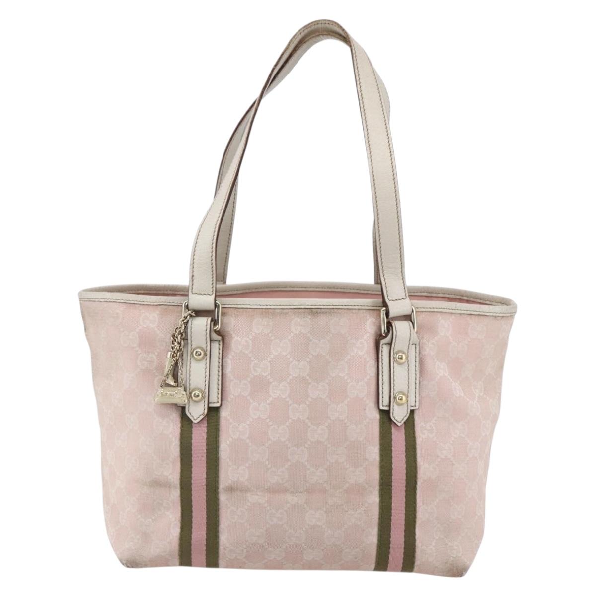GUCCI GG Canvas Sherry Line Tote Bag Gold Pink 137396 Auth 153475
