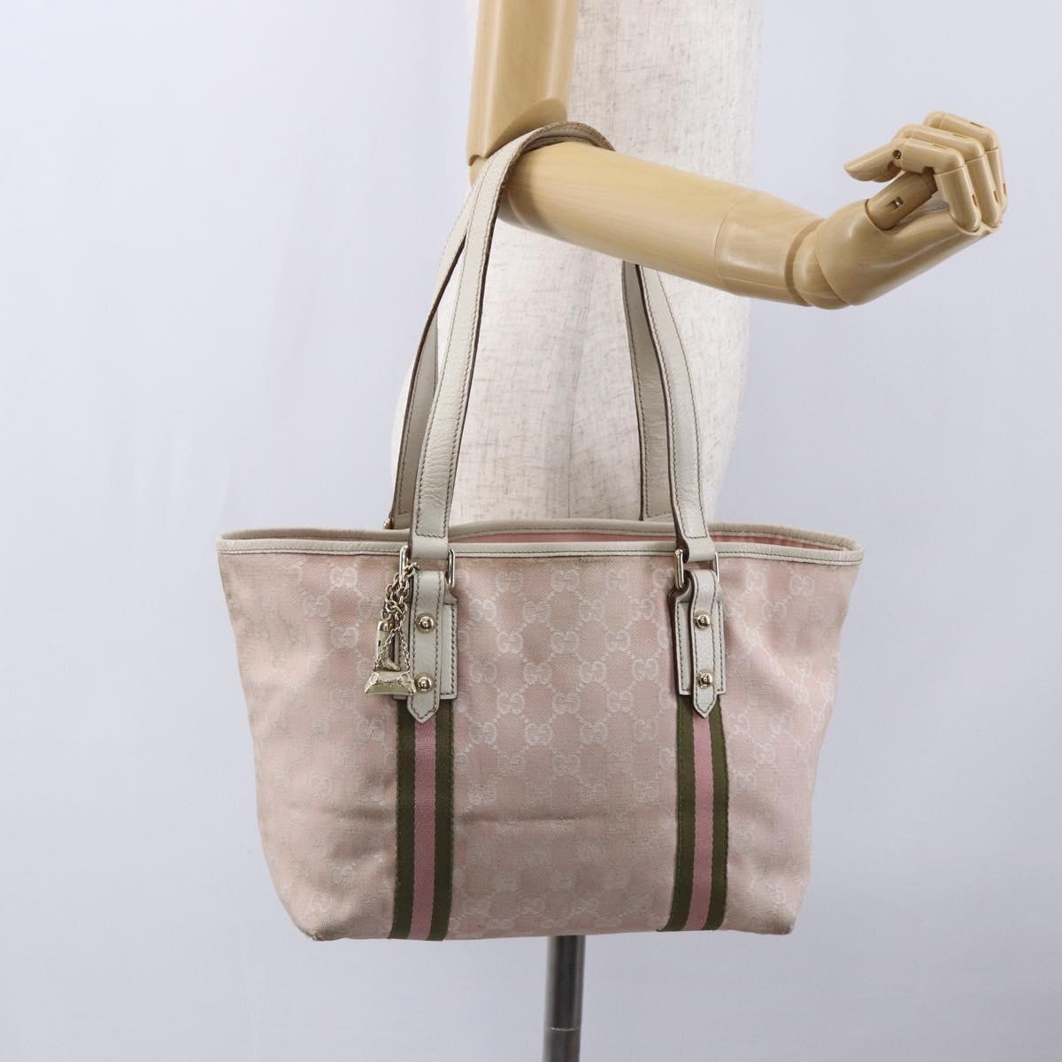 GUCCI GG Canvas Sherry Line Tote Bag Gold Pink 137396 Auth 153475