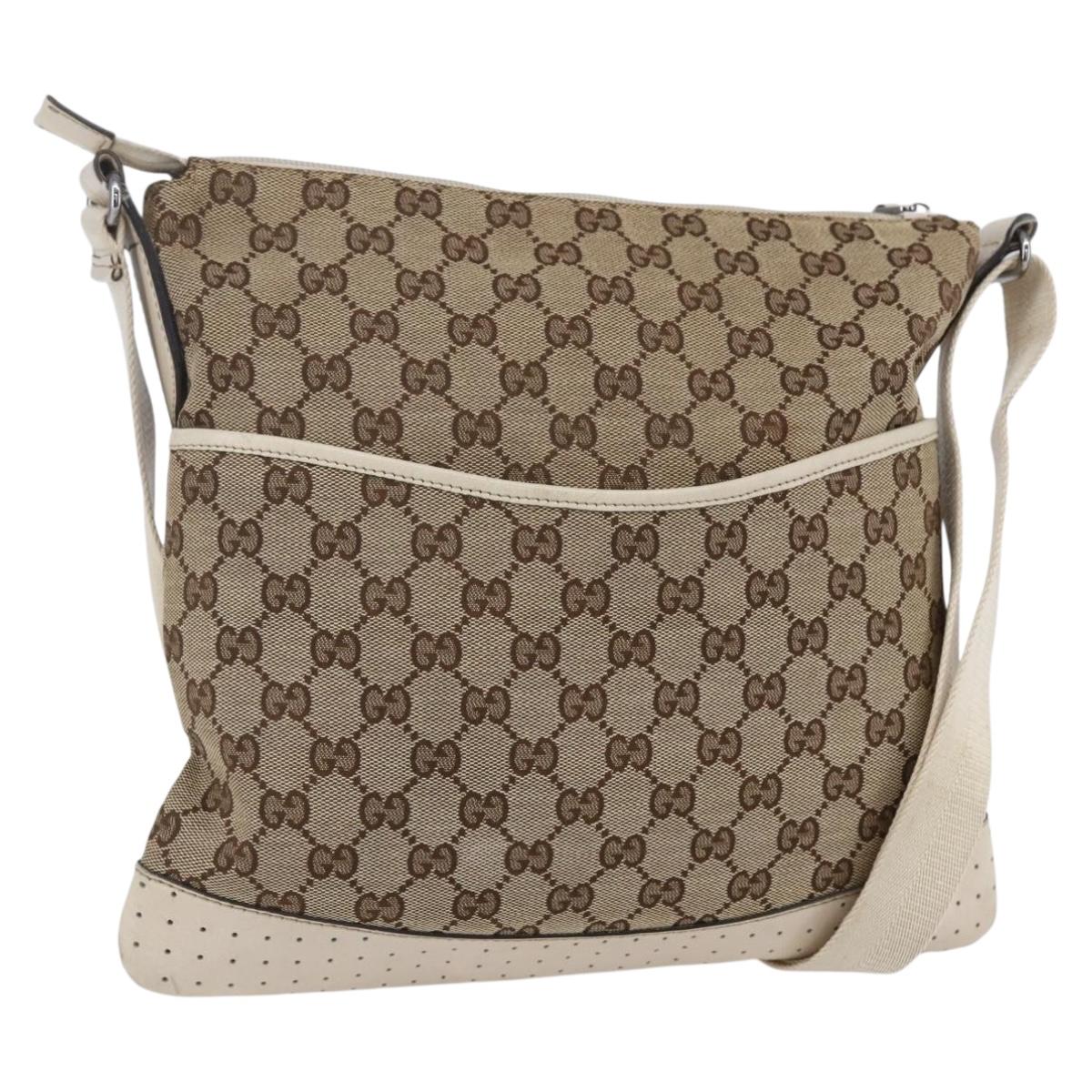 GUCCI GG Canvas Shoulder Bag Beige Silver 145857 Auth 153476