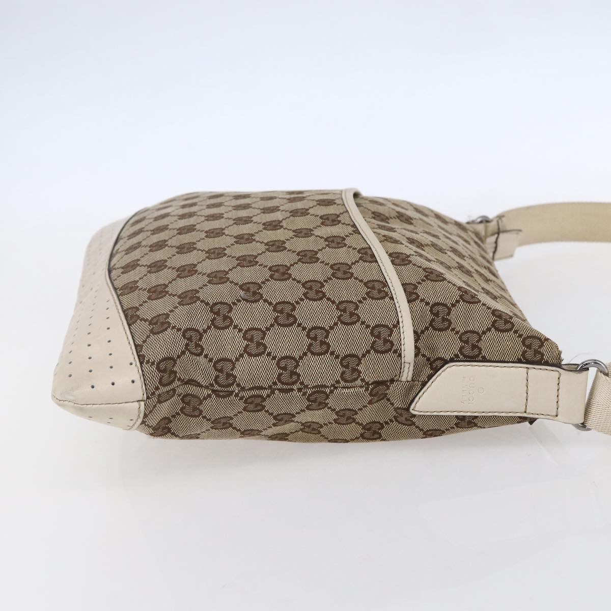GUCCI GG Canvas Shoulder Bag Beige Silver 145857 Auth 153476