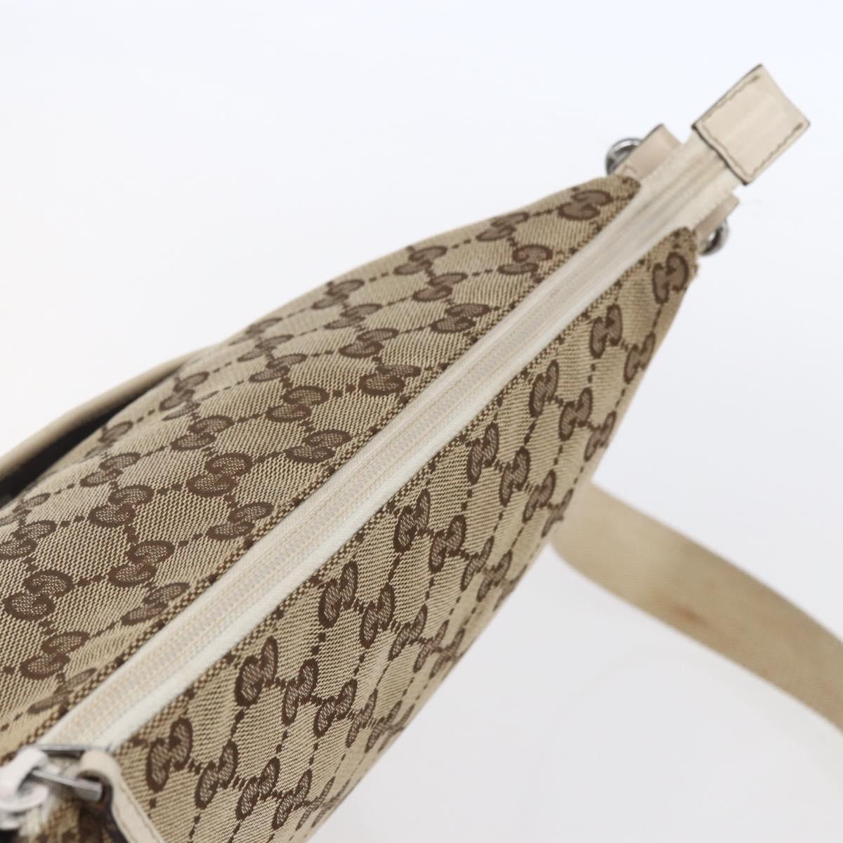 GUCCI GG Canvas Shoulder Bag Beige Silver 145857 Auth 153476