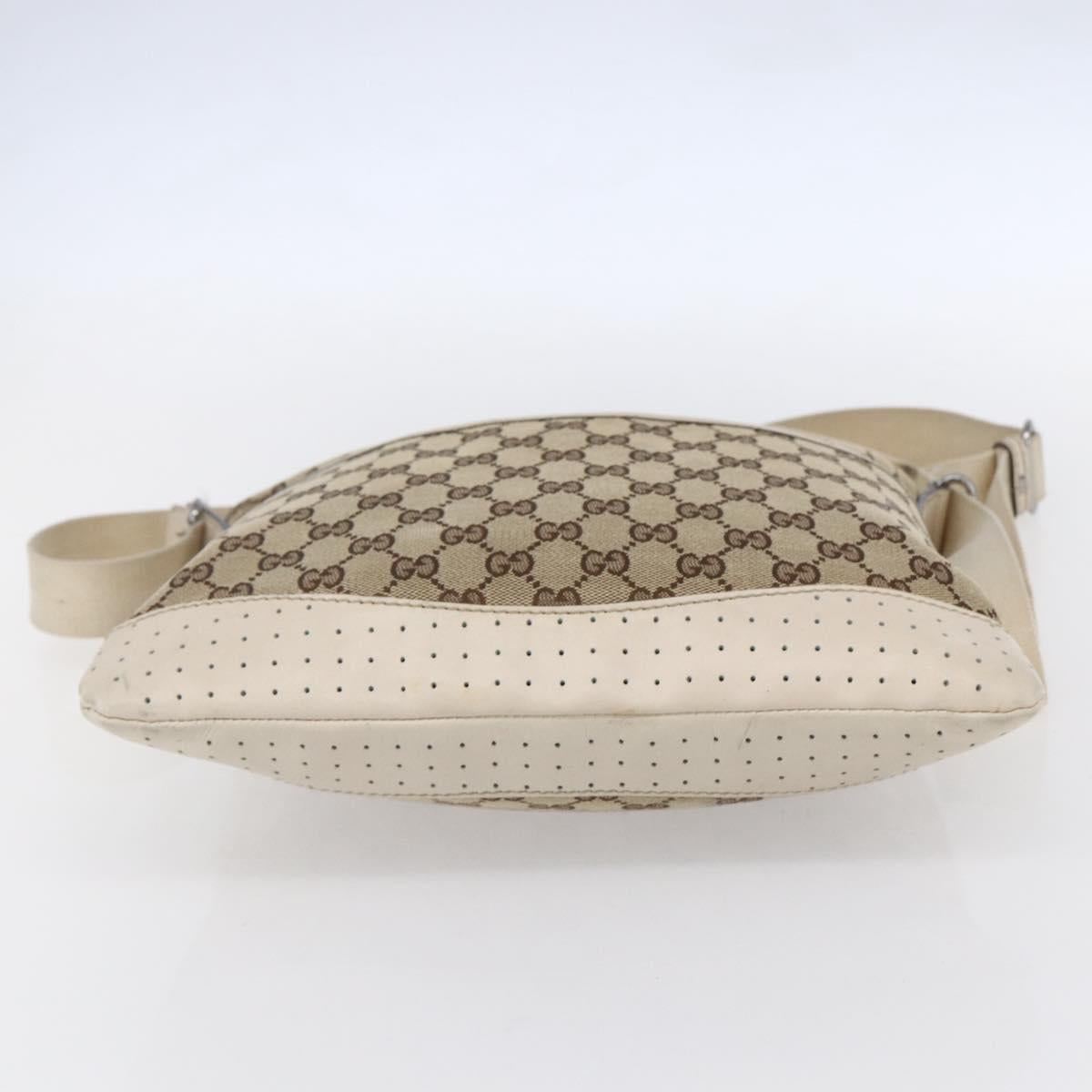 GUCCI GG Canvas Shoulder Bag Beige Silver 145857 Auth 153476