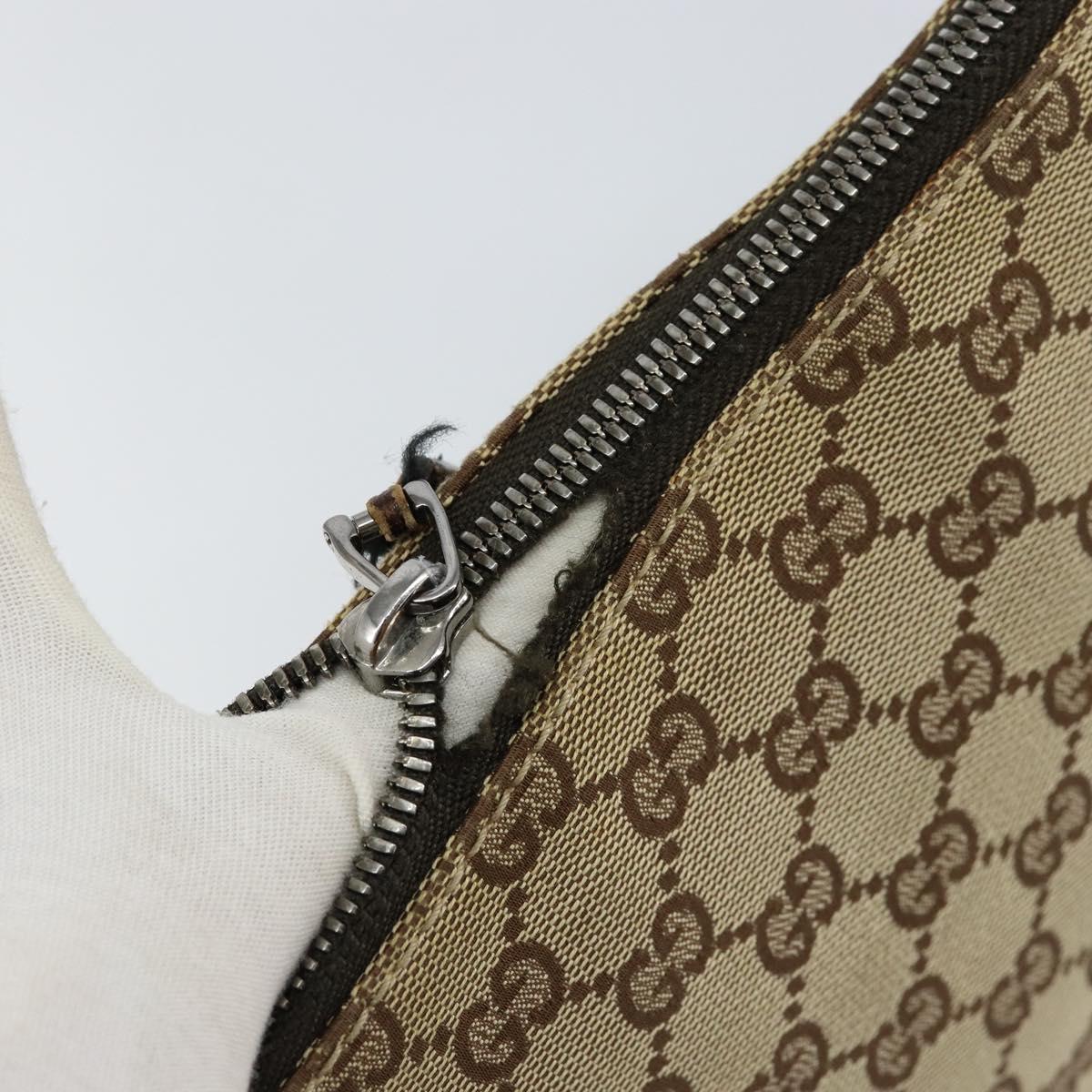 GUCCI GG Canvas Shoulder Bag Beige Silver 114273 Auth 153477