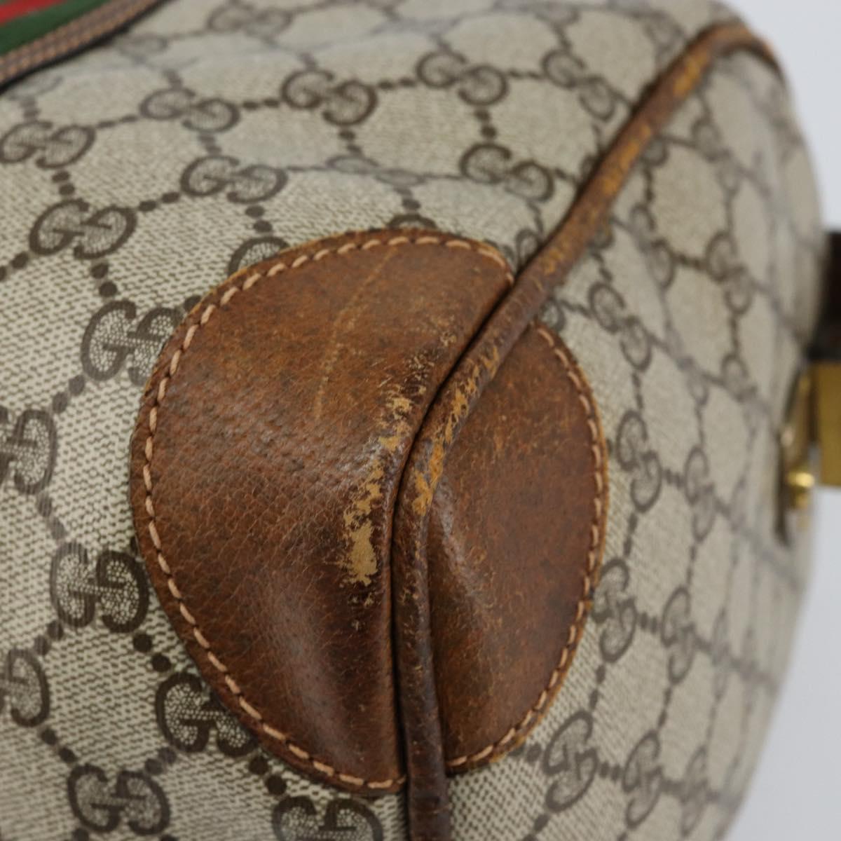 GUCCI GG Supreme Web Sherry Line Boston Bag PVC Beige Gold Auth 153478