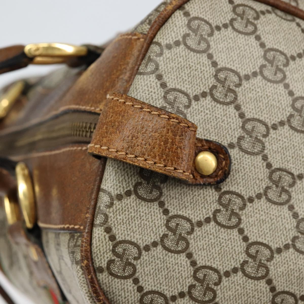 GUCCI GG Supreme Web Sherry Line Boston Bag PVC Beige Gold Auth 153478