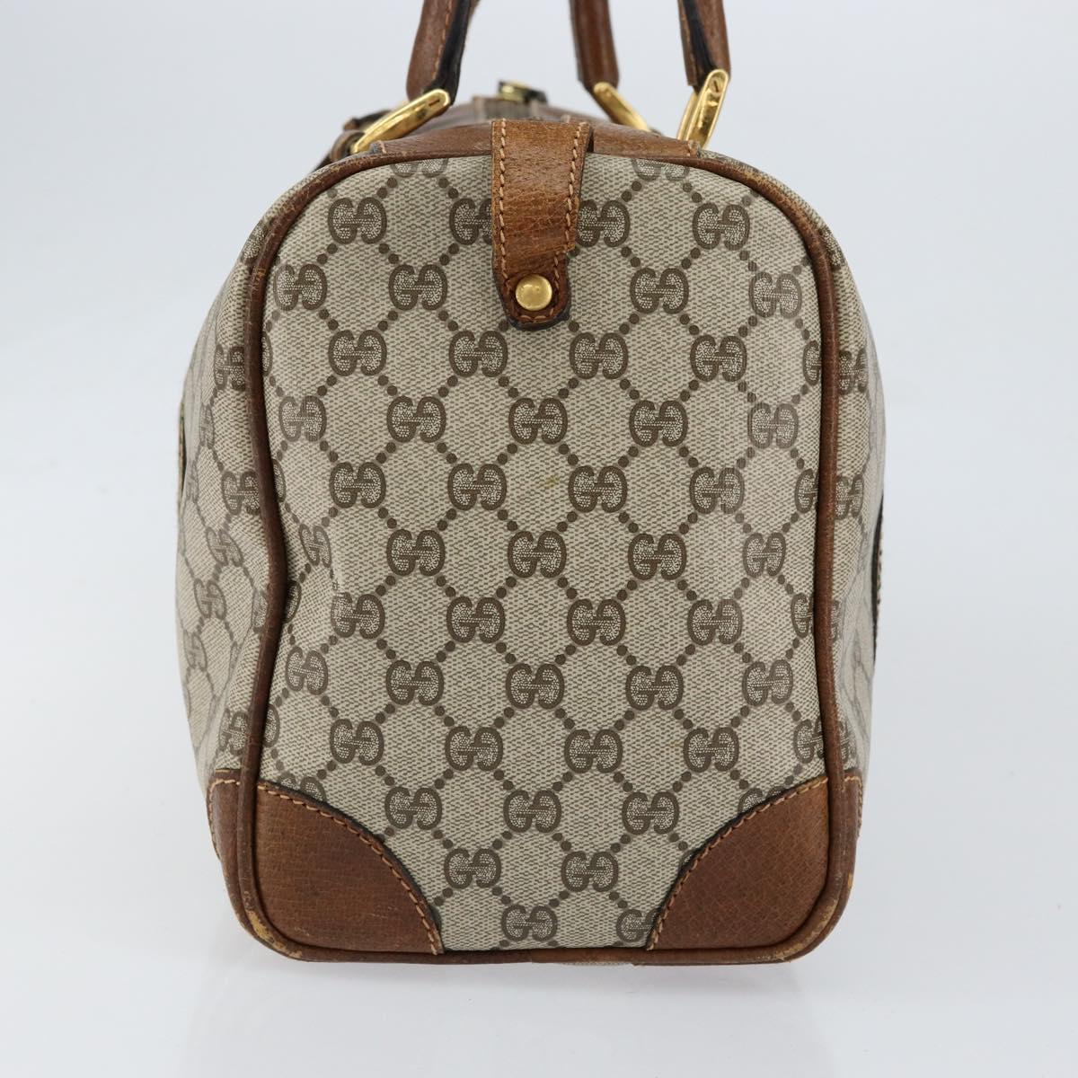 GUCCI GG Supreme Web Sherry Line Boston Bag PVC Beige Gold Auth 153478