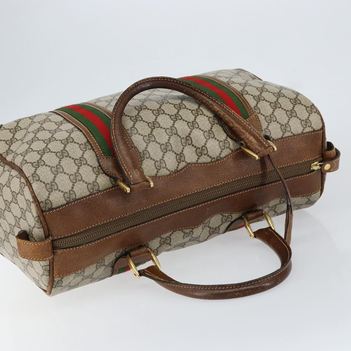 GUCCI GG Supreme Web Sherry Line Boston Bag PVC Beige Gold Auth 153478