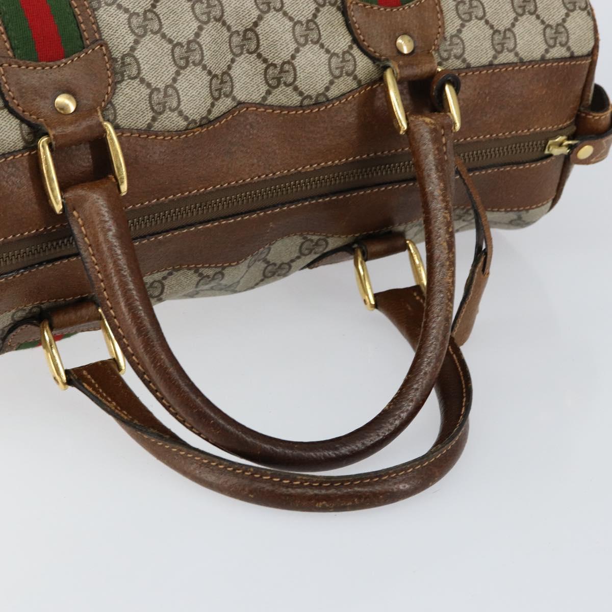 GUCCI GG Supreme Web Sherry Line Boston Bag PVC Beige Gold Auth 153478
