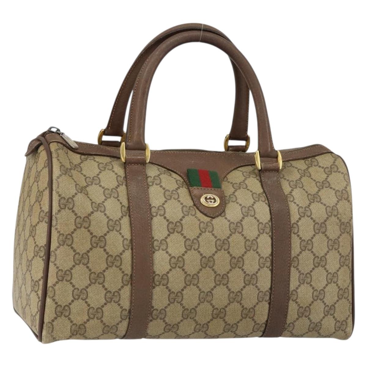 GUCCI GG Supreme Web Sherry Line Boston Bag PVC Beige Gold 40 02 007 Auth 153479