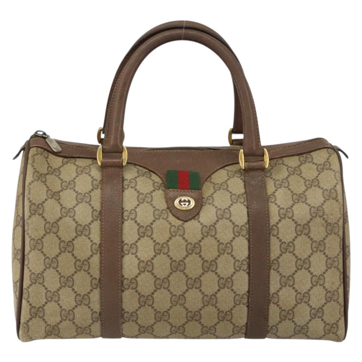 GUCCI GG Supreme Web Sherry Line Boston Bag PVC Beige Gold 40 02 007 Auth 153479