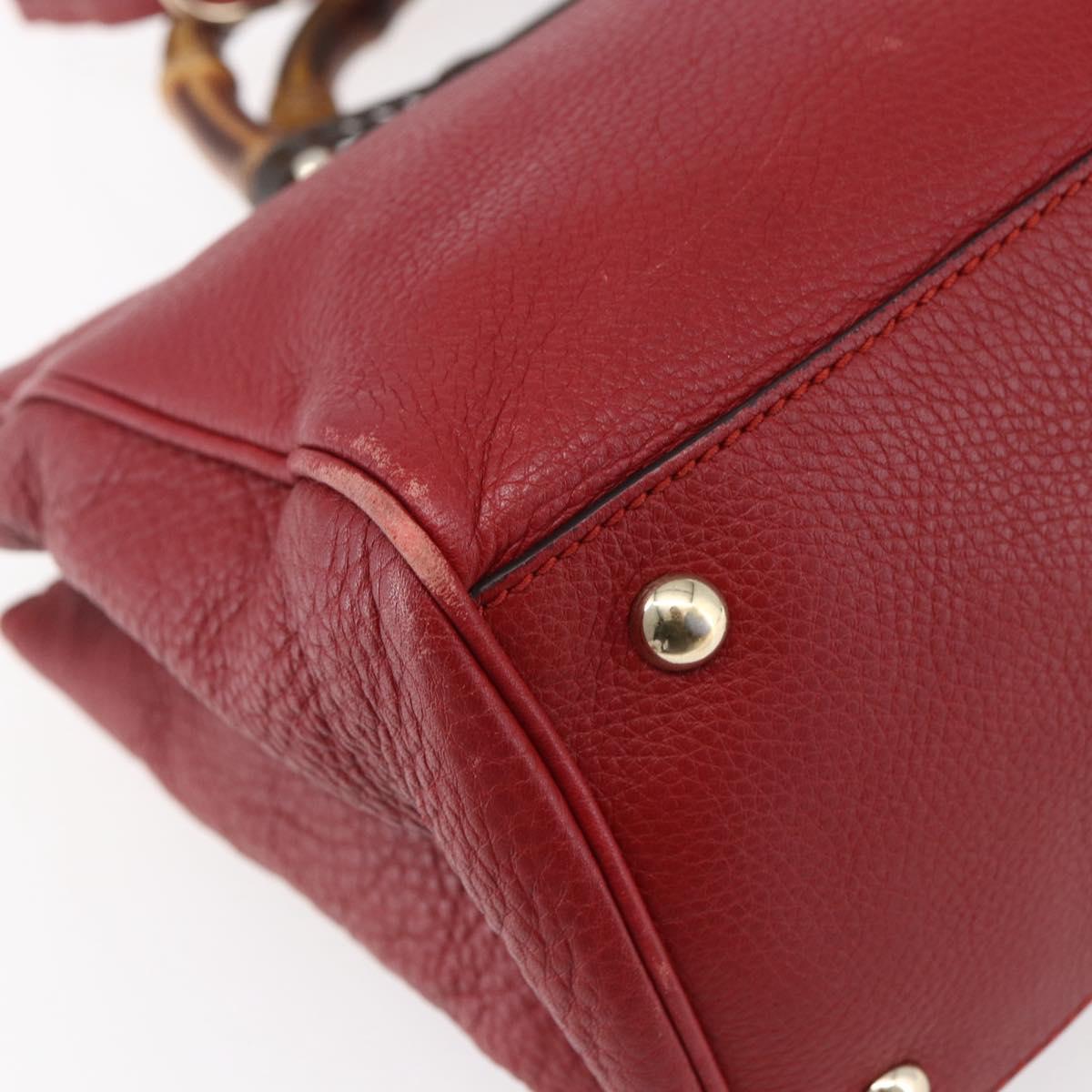 GUCCI Bamboo Hand Bag Leather 2way Red Gold 323660 Auth 153482