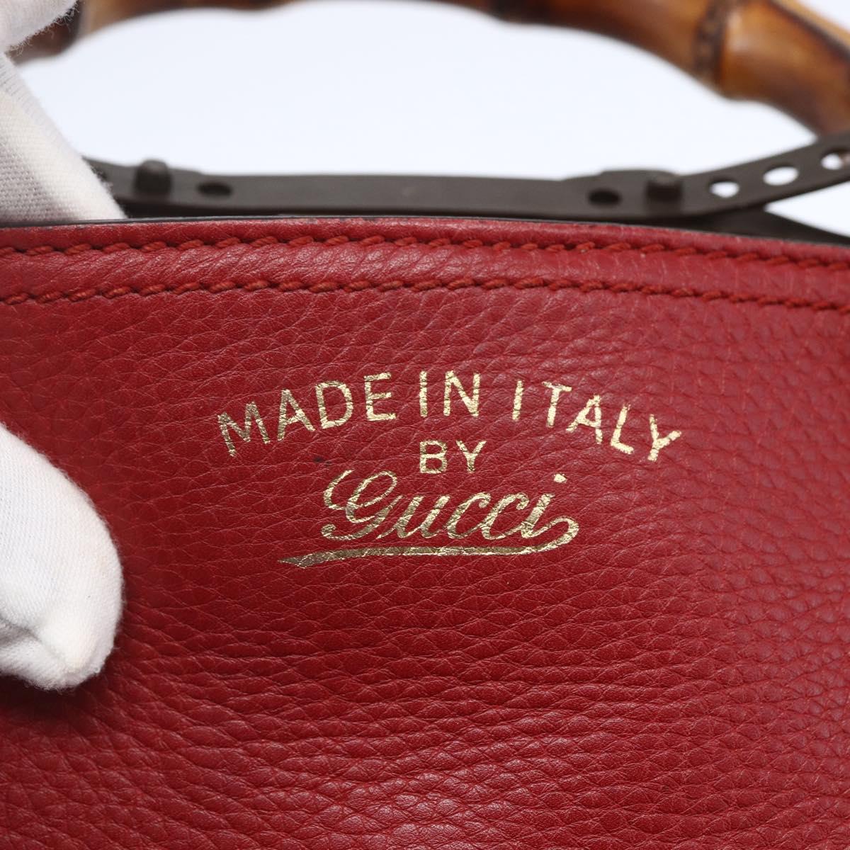 GUCCI Bamboo Hand Bag Leather 2way Red Gold 323660 Auth 153482