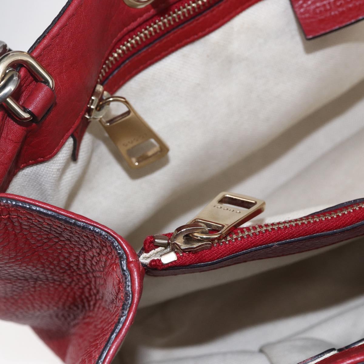 GUCCI Bamboo Hand Bag Leather 2way Red Gold 323660 Auth 153482