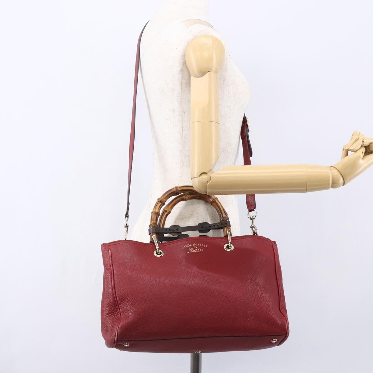 GUCCI Bamboo Hand Bag Leather 2way Red Gold 323660 Auth 153482
