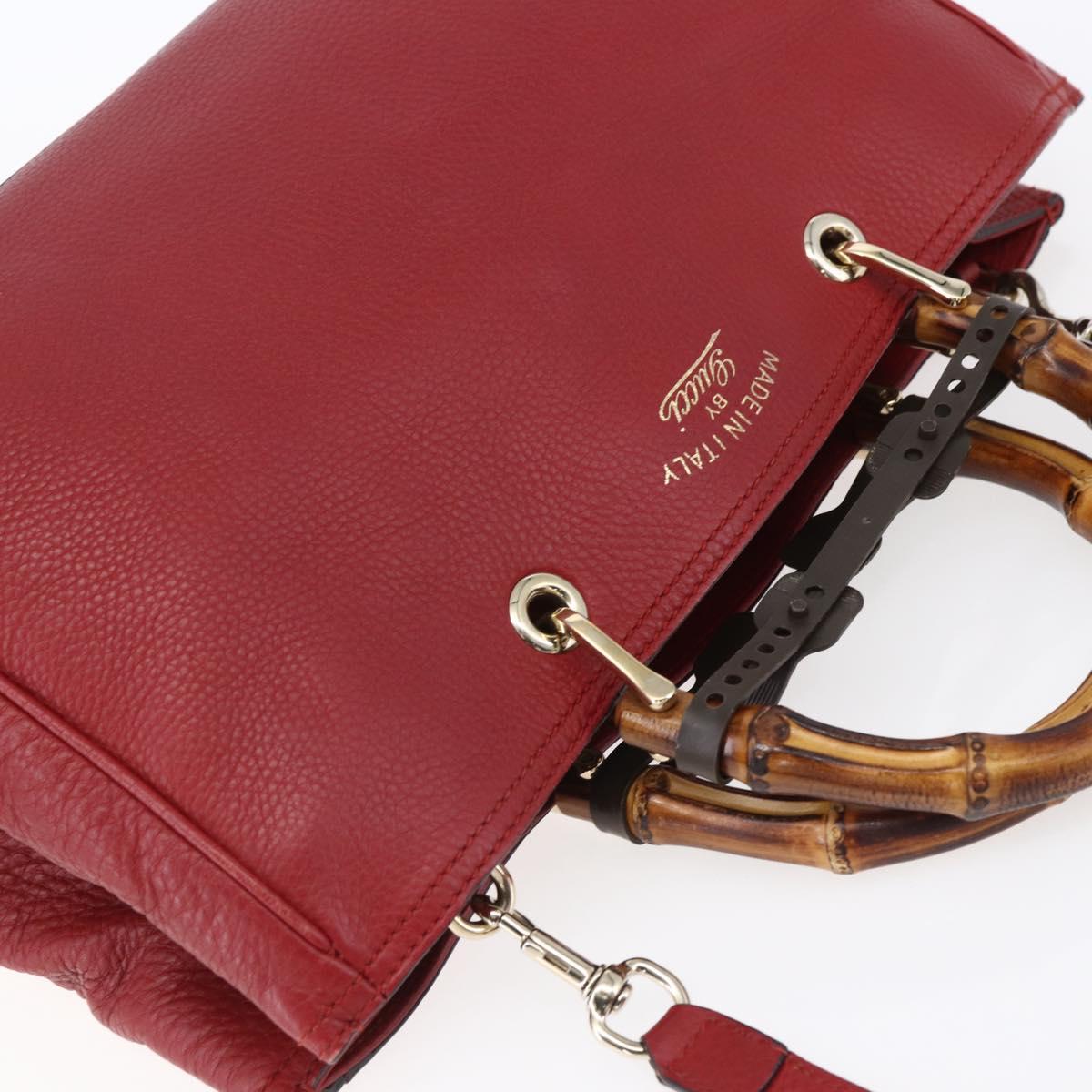 GUCCI Bamboo Hand Bag Leather 2way Red Gold 323660 Auth 153482