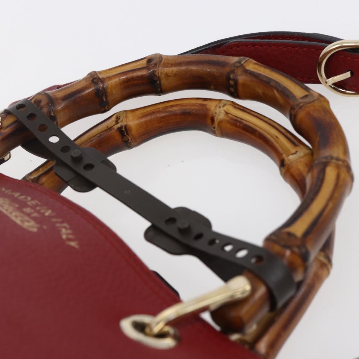 GUCCI Bamboo Hand Bag Leather 2way Red Gold 323660 Auth 153482