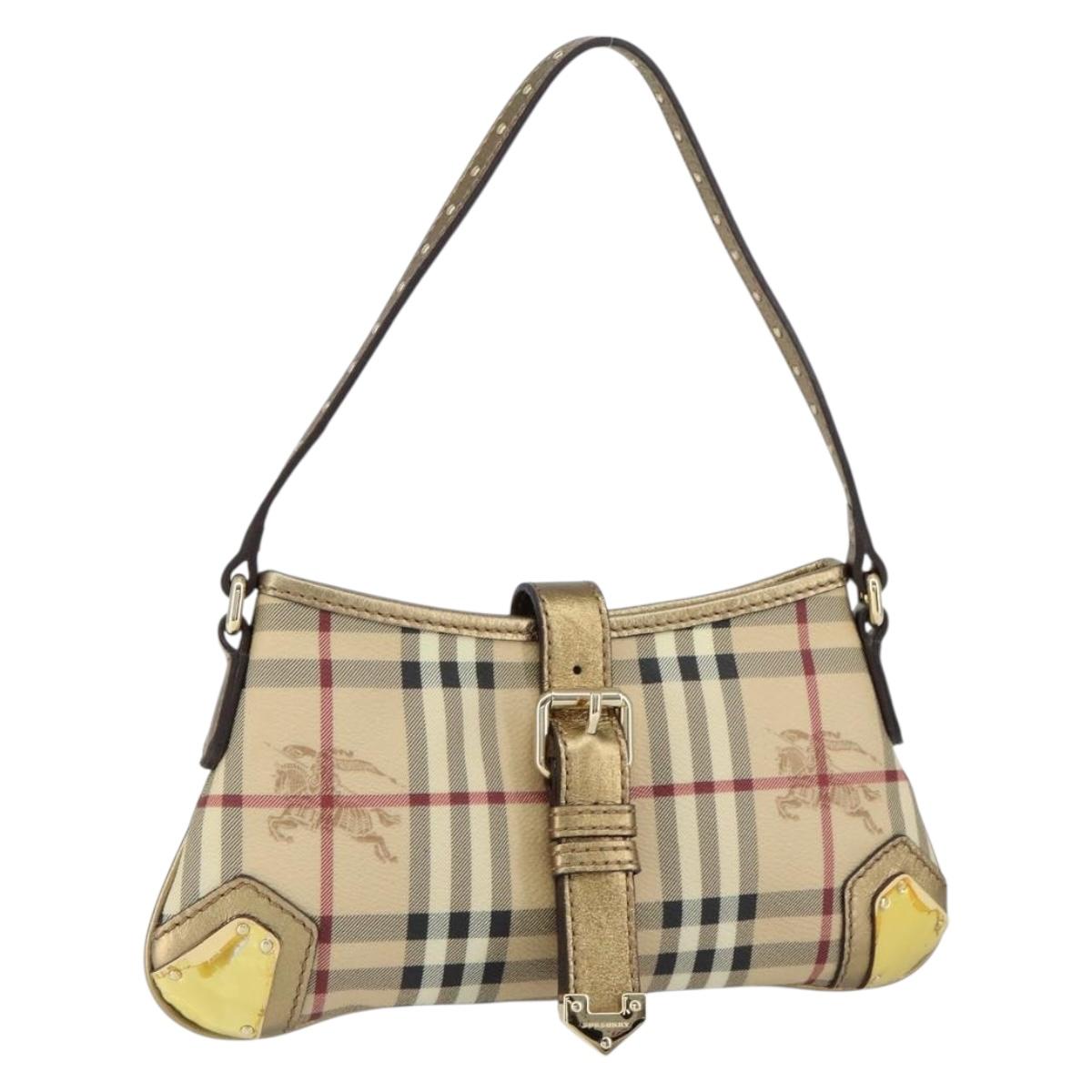 BURBERRY Nova Check Accessory Pouch PVC Beige Gold Auth 153483