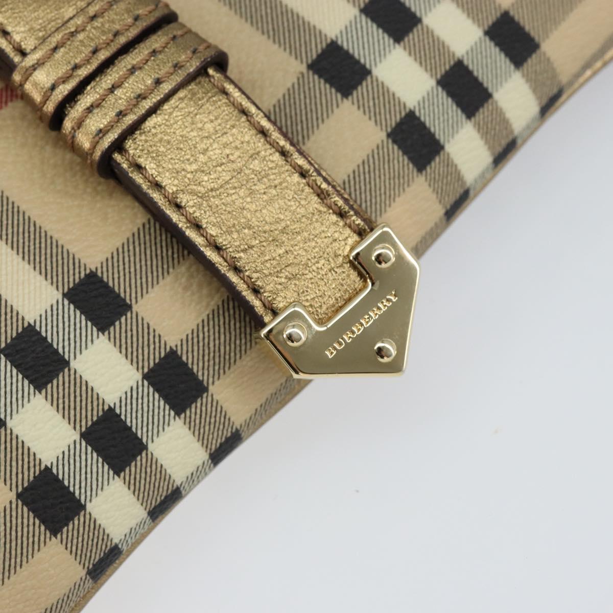 BURBERRY Nova Check Accessory Pouch PVC Beige Gold Auth 153483