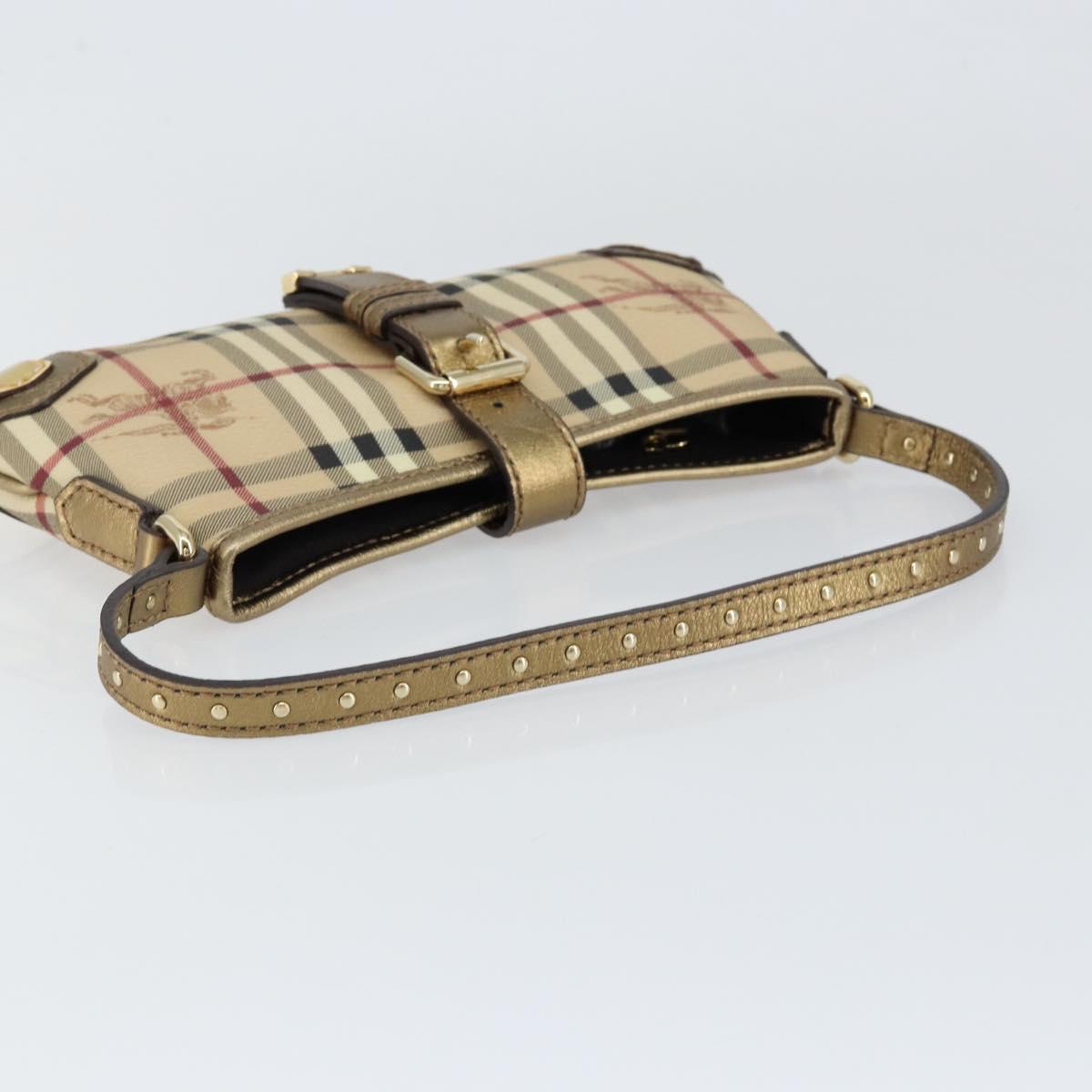 BURBERRY Nova Check Accessory Pouch PVC Beige Gold Auth 153483