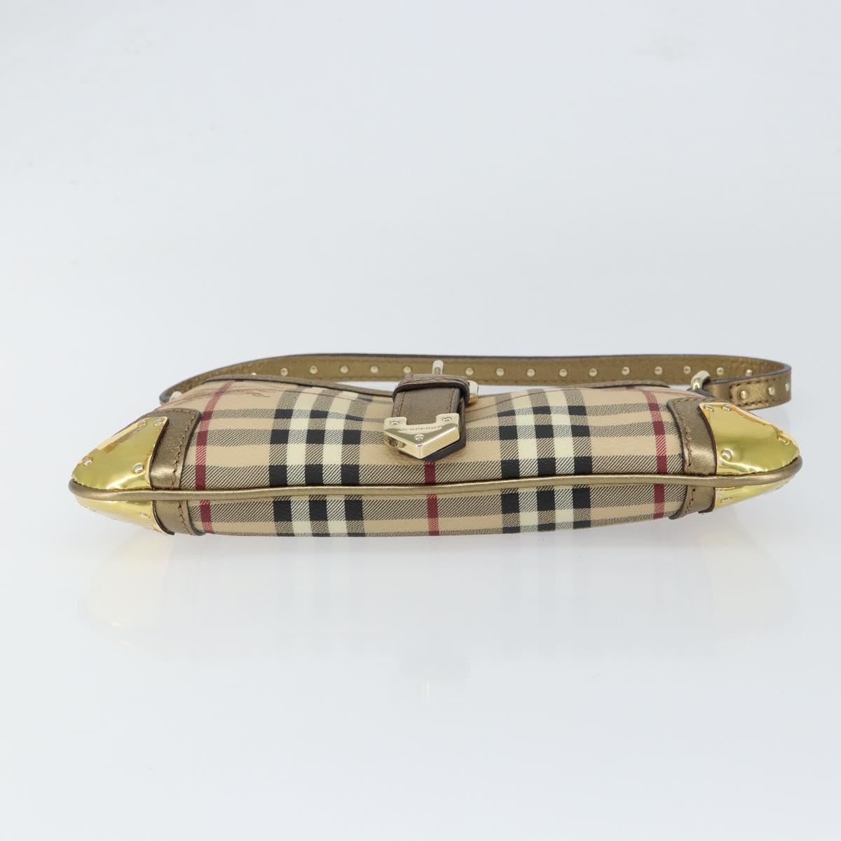 BURBERRY Nova Check Accessory Pouch PVC Beige Gold Auth 153483