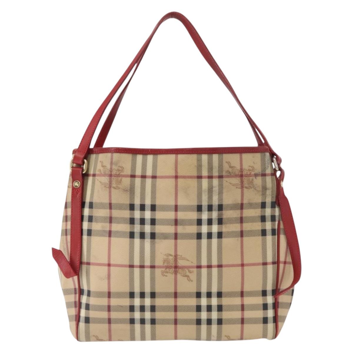 BURBERRY Nova Check Tote Bag PVC Beige Gold Auth 153484