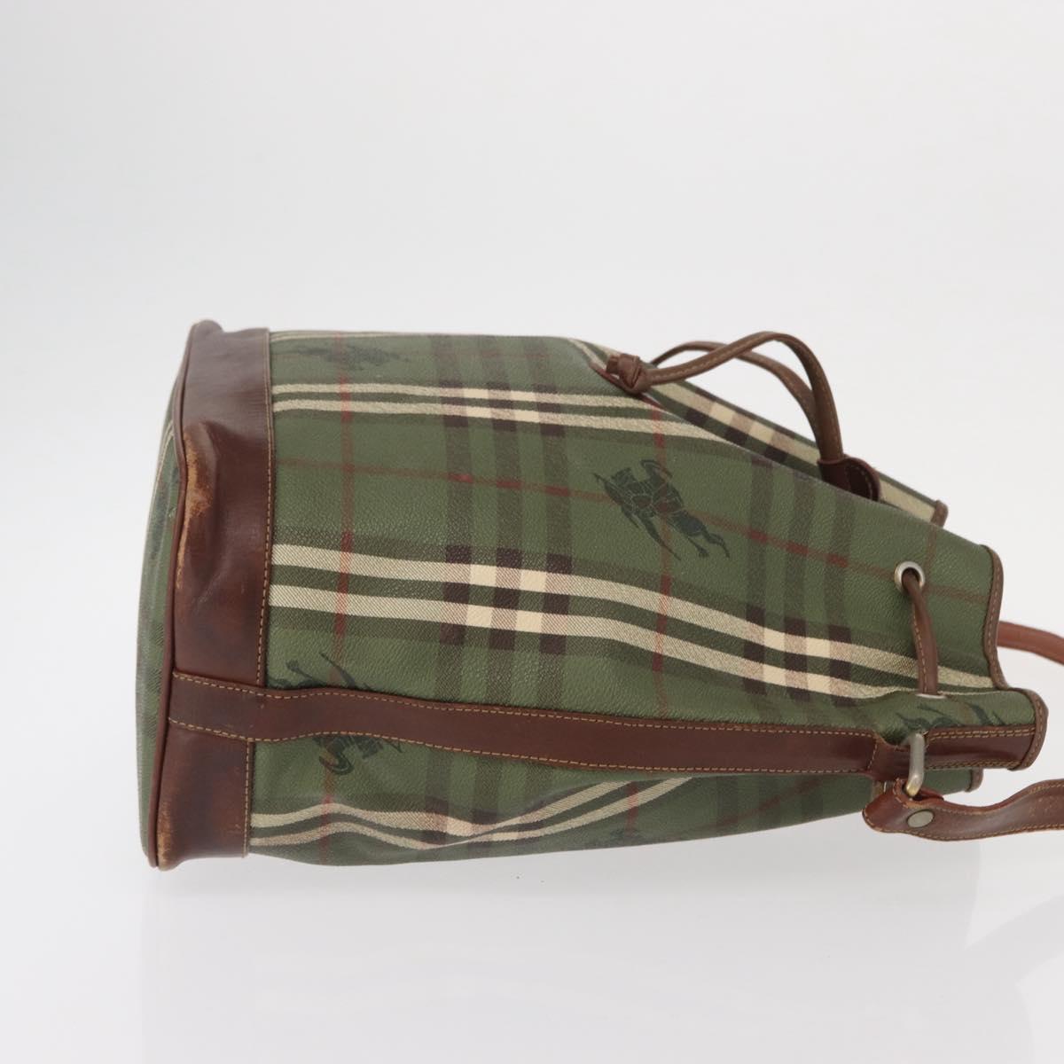 Burberrys Nova Check Shoulder Bag PVC Green Gold Auth 153485