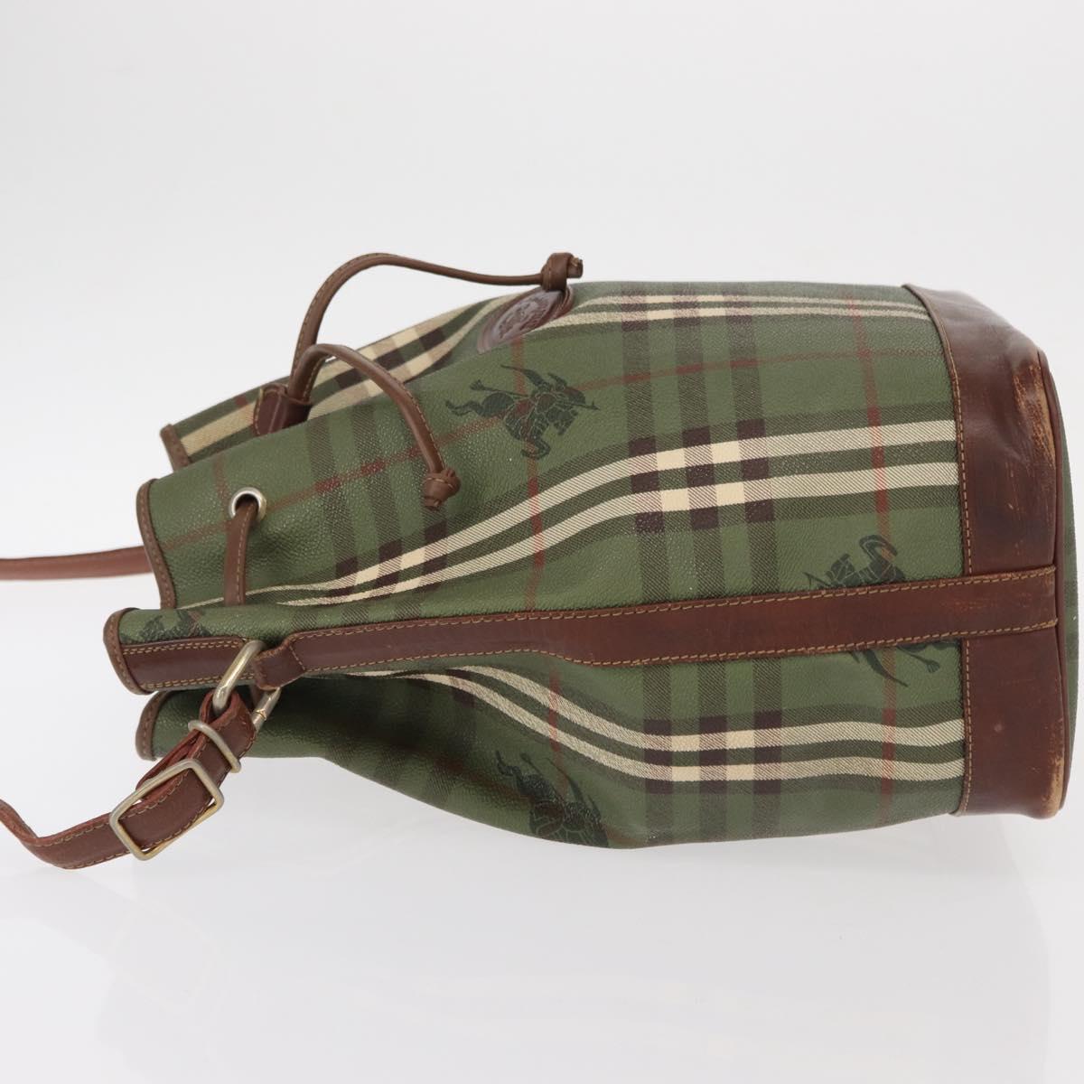 Burberrys Nova Check Shoulder Bag PVC Green Gold Auth 153485