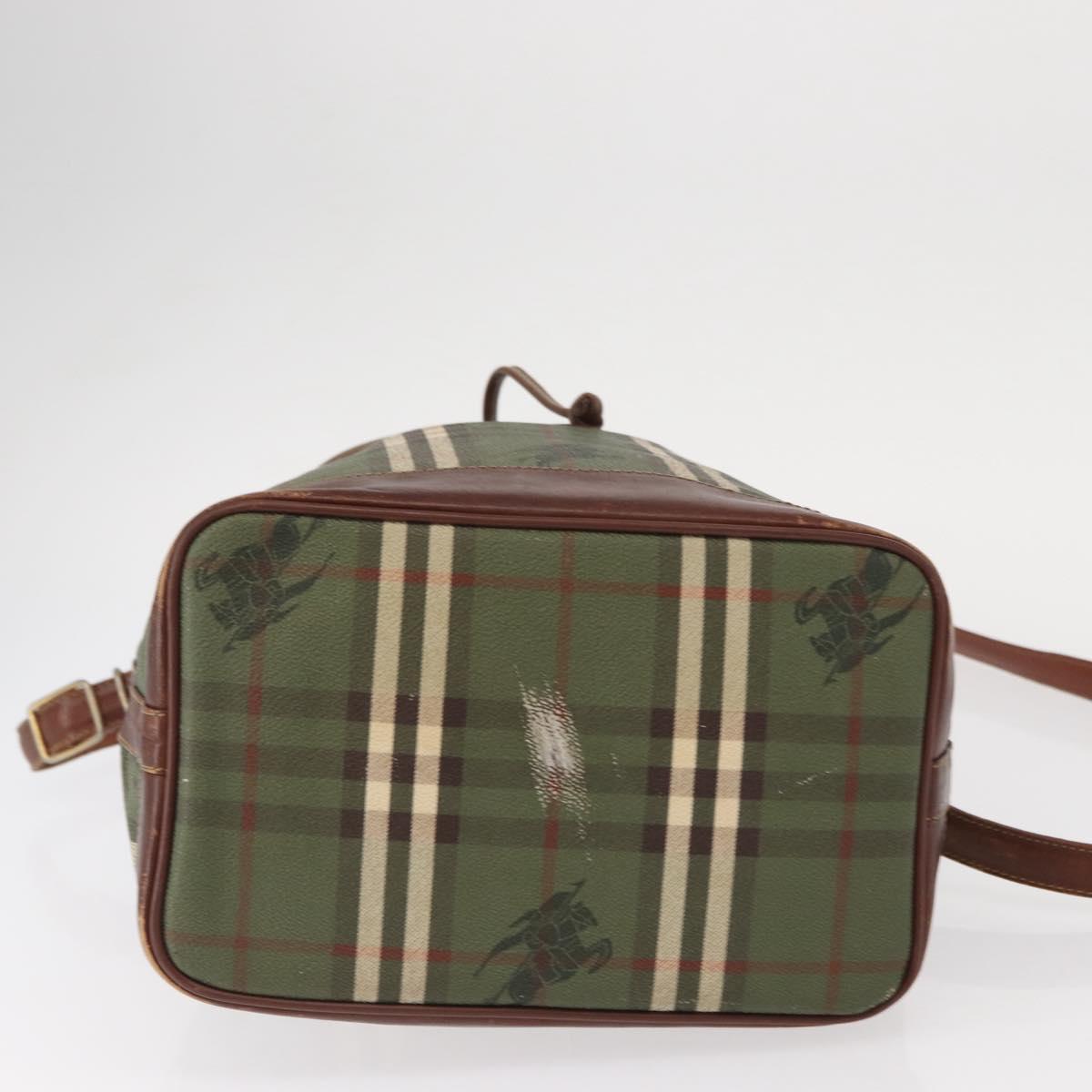 Burberrys Nova Check Shoulder Bag PVC Green Gold Auth 153485