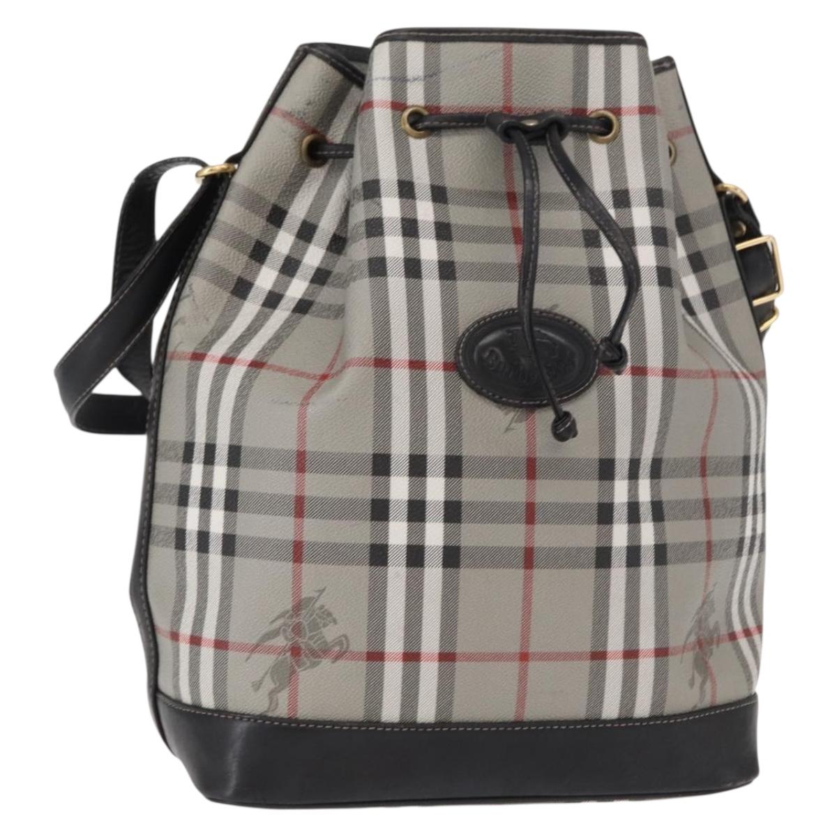 BURBERRY Nova Check Shoulder Bag PVC Gray Gold Auth 153486