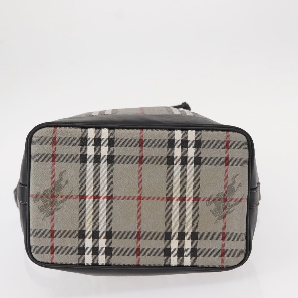 BURBERRY Nova Check Shoulder Bag PVC Gray Gold Auth 153486