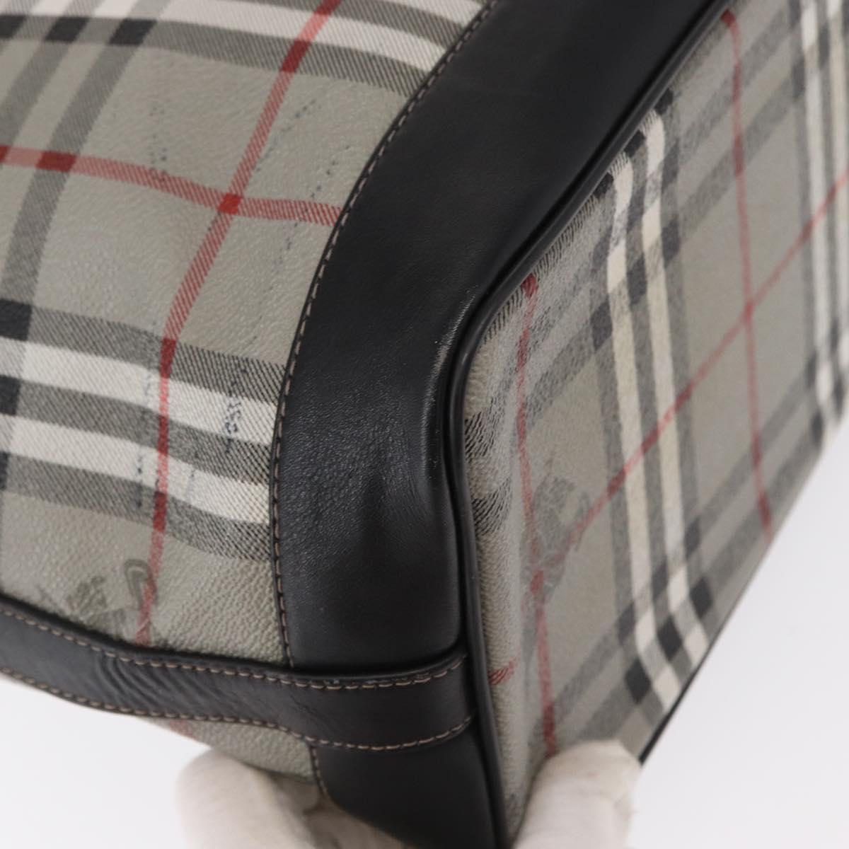 BURBERRY Nova Check Shoulder Bag PVC Gray Gold Auth 153486