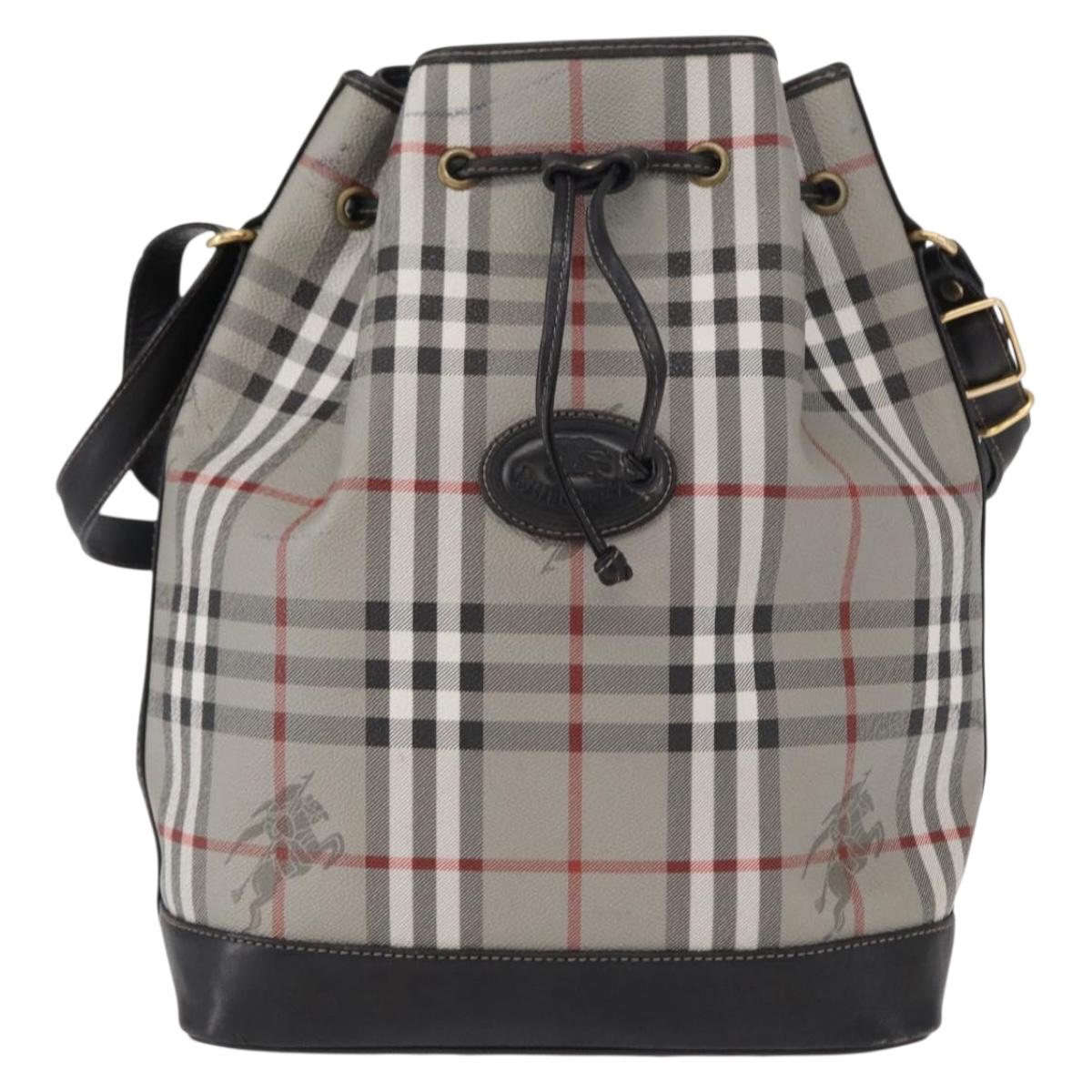 BURBERRY Nova Check Shoulder Bag PVC Gray Gold Auth 153486