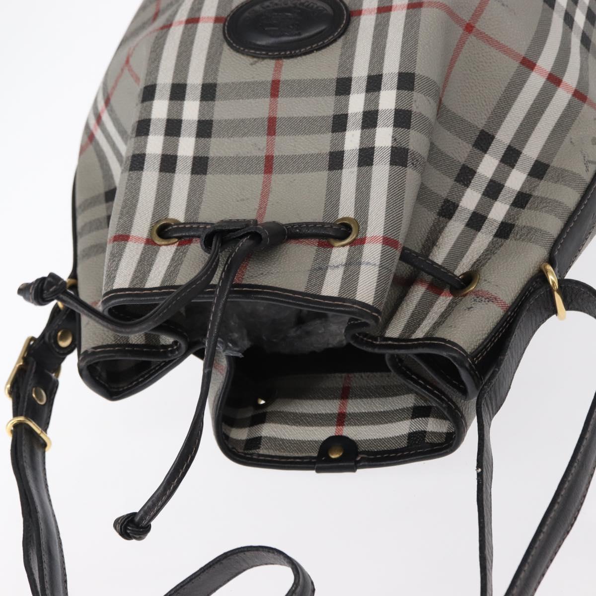 BURBERRY Nova Check Shoulder Bag PVC Gray Gold Auth 153486