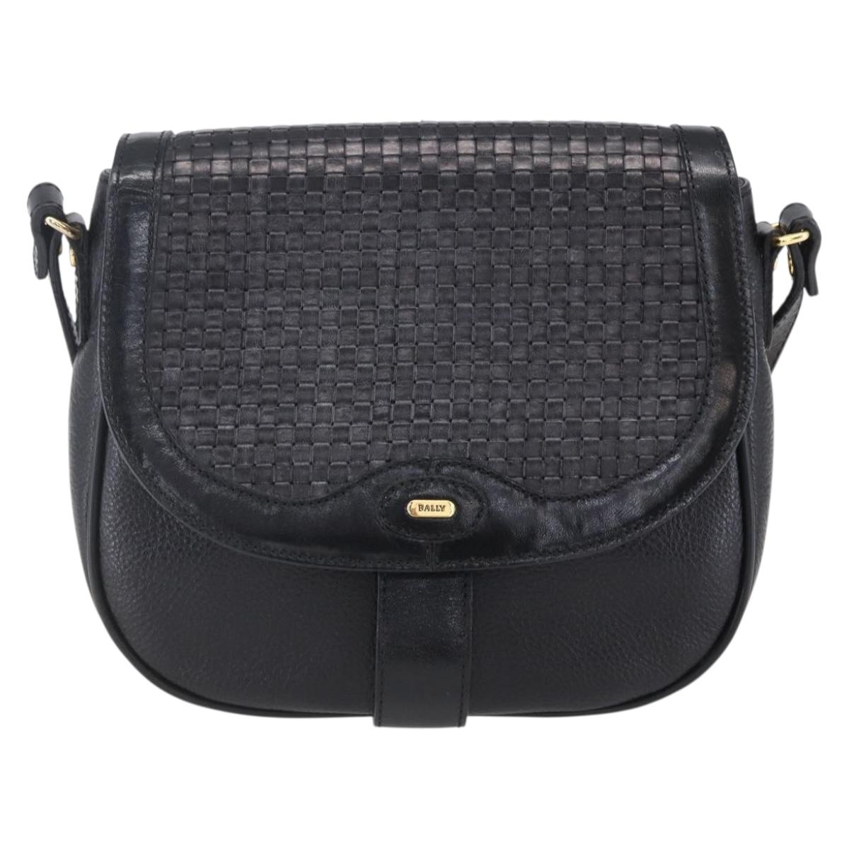 BALLY Shoulder Bag Leather Black Gold Auth 153489