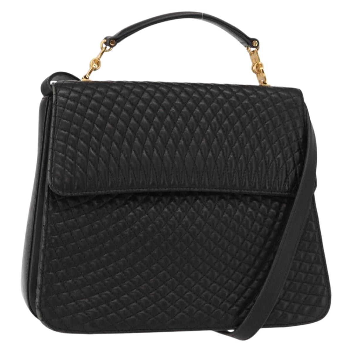 BALLY Hand Bag Leather 2way Black Gold Auth 153490A