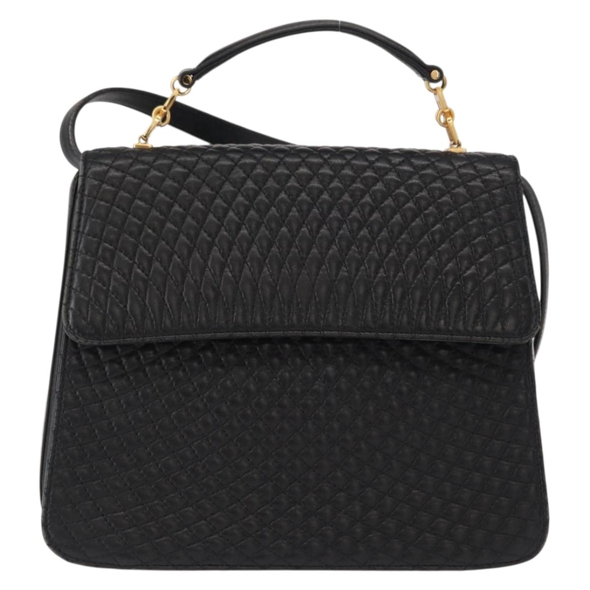 BALLY Hand Bag Leather 2way Black Gold Auth 153490