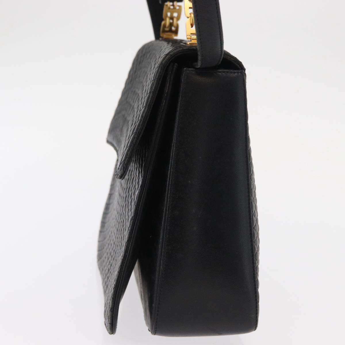 BALLY Hand Bag Leather 2way Black Gold Auth 153490