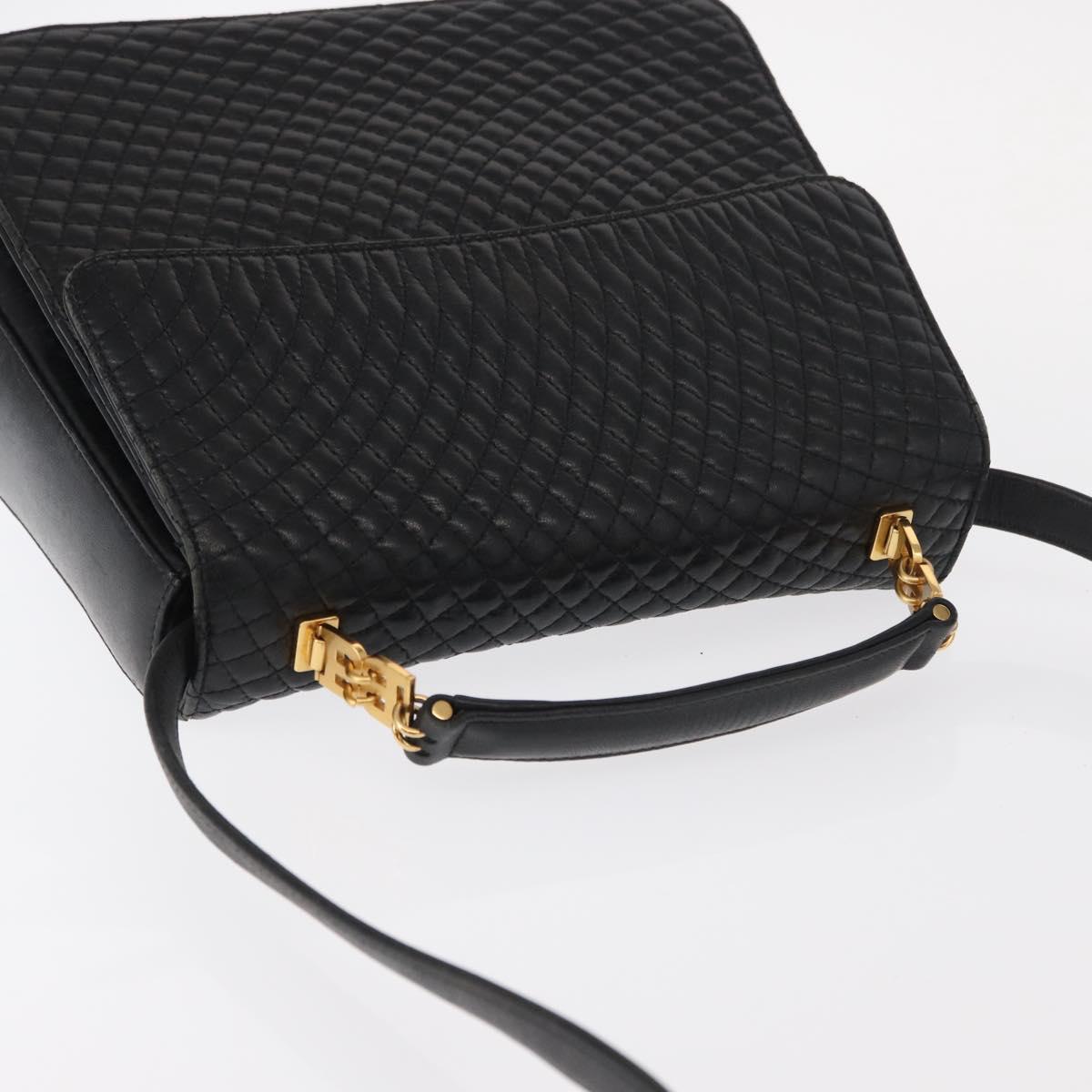 BALLY Hand Bag Leather 2way Black Gold Auth 153490A