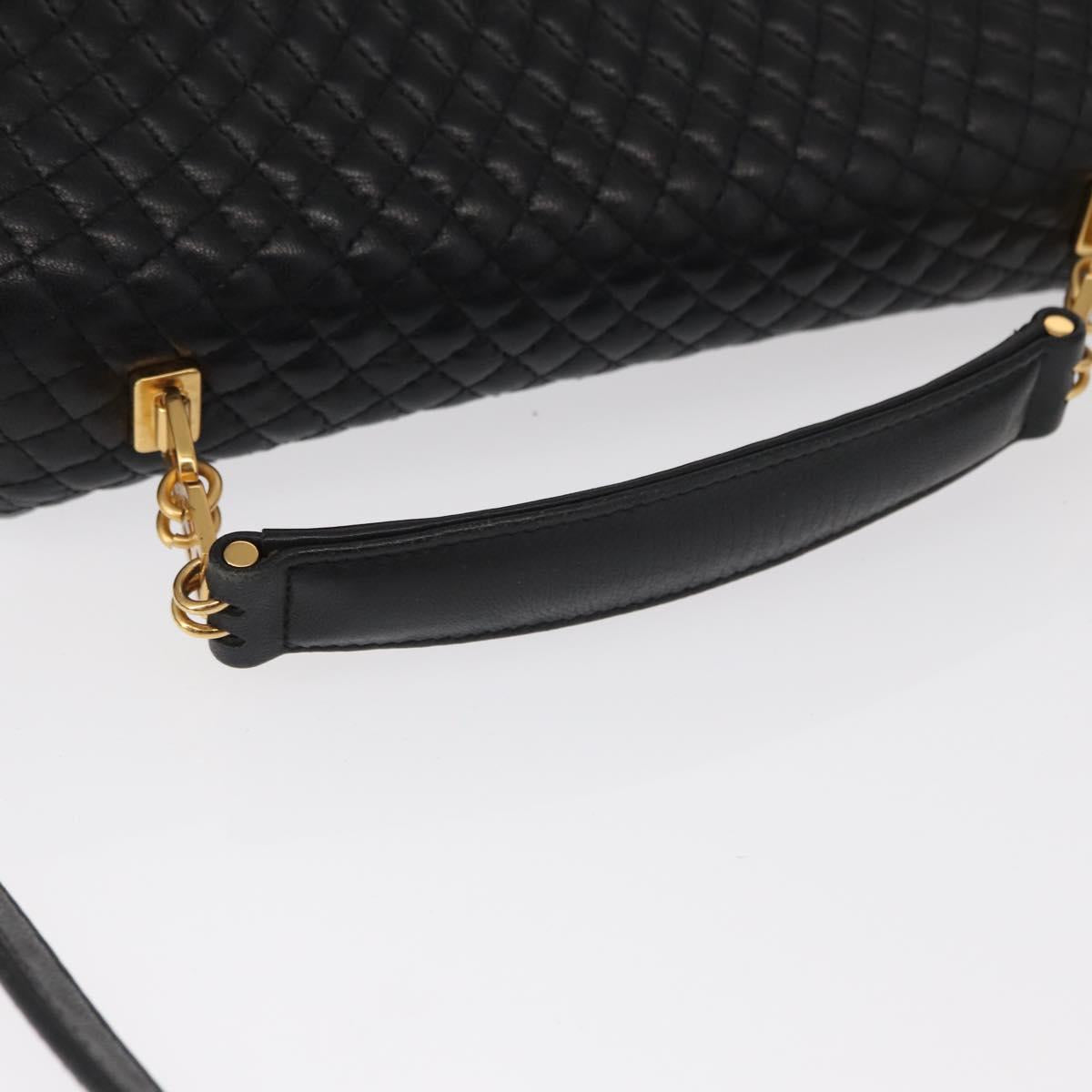BALLY Hand Bag Leather 2way Black Gold Auth 153490A