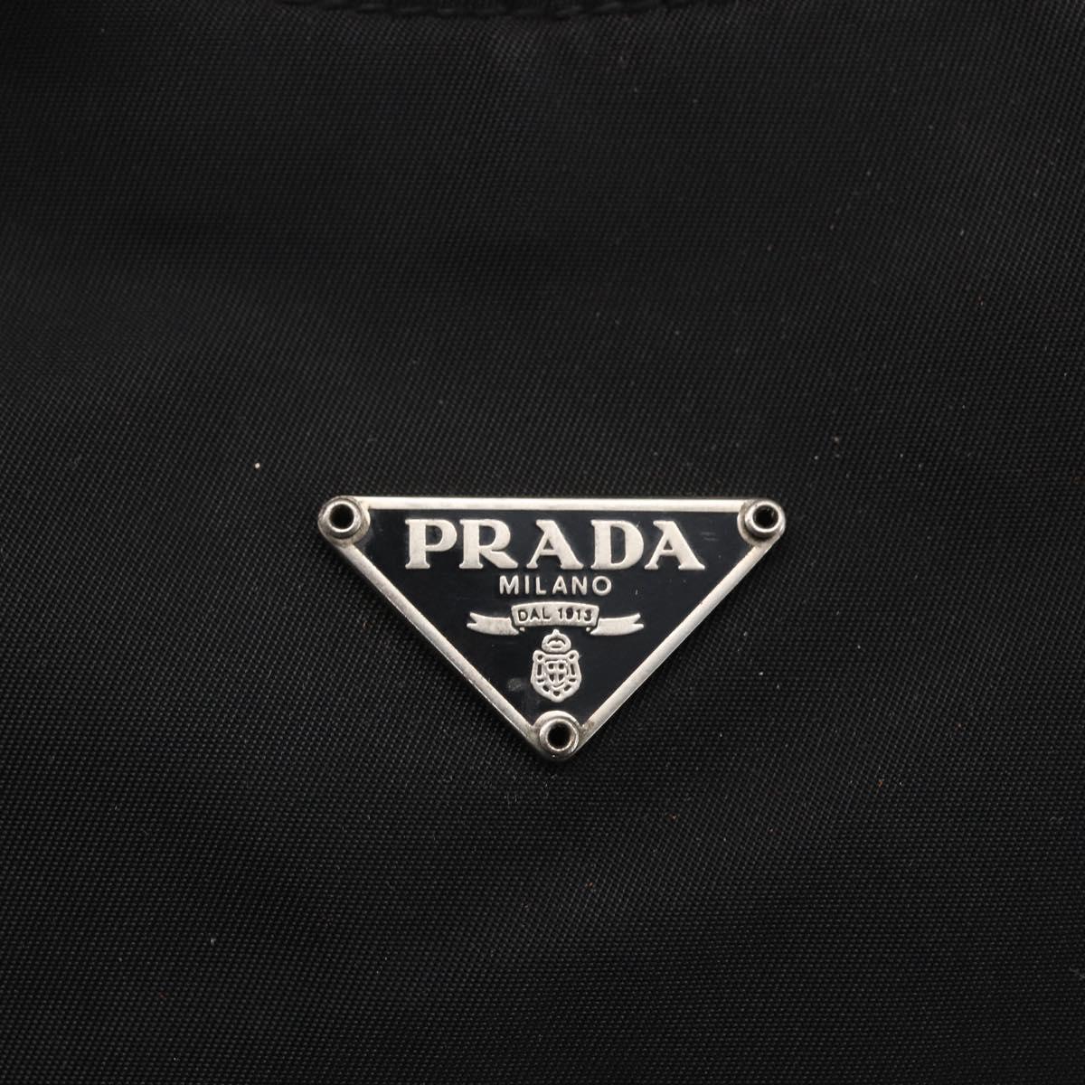 PRADA Hand Bag Nylon Black Silver Auth 153493