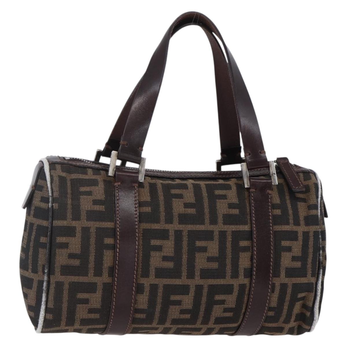 FENDI Zucca Canvas Hand Bag Black Brown Auth 153494