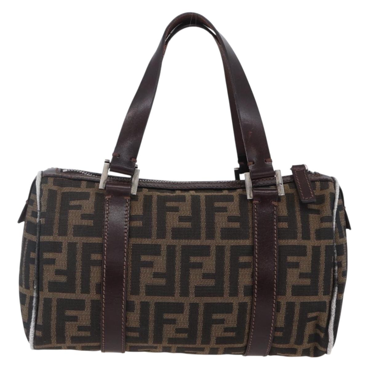 FENDI Zucca Canvas Hand Bag Black Brown Auth 153494