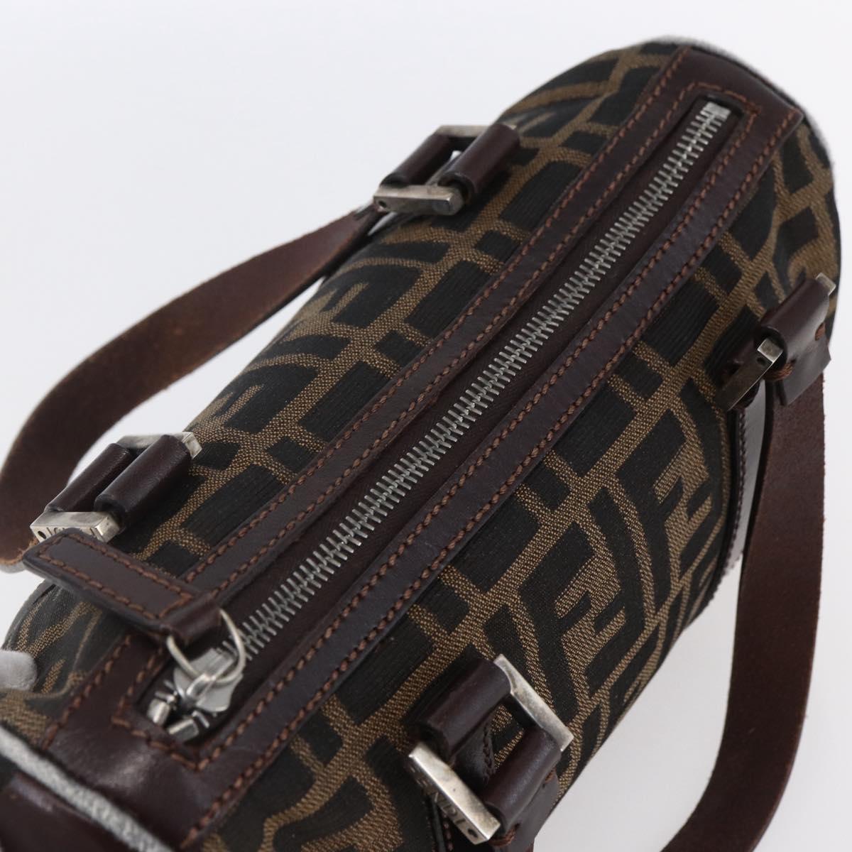 FENDI Zucca Canvas Hand Bag Black Brown Auth 153494