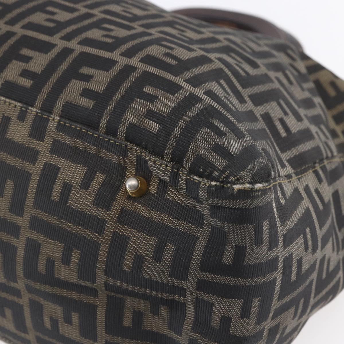 FENDI Zucca Canvas Hand Bag Black Brown Auth 153495