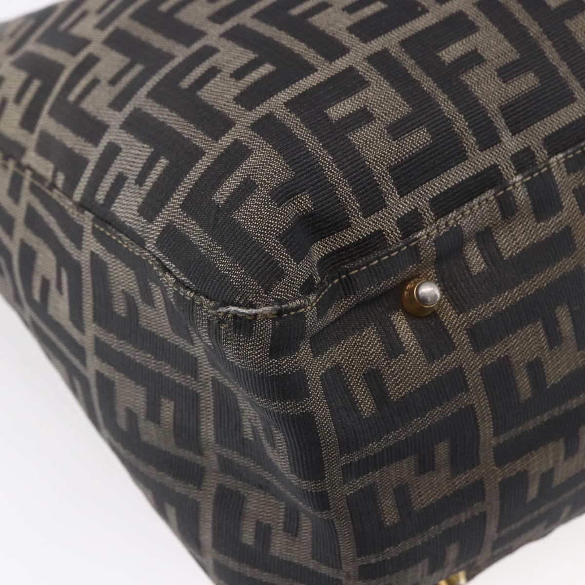 FENDI Zucca Canvas Hand Bag Black Brown Auth 153495