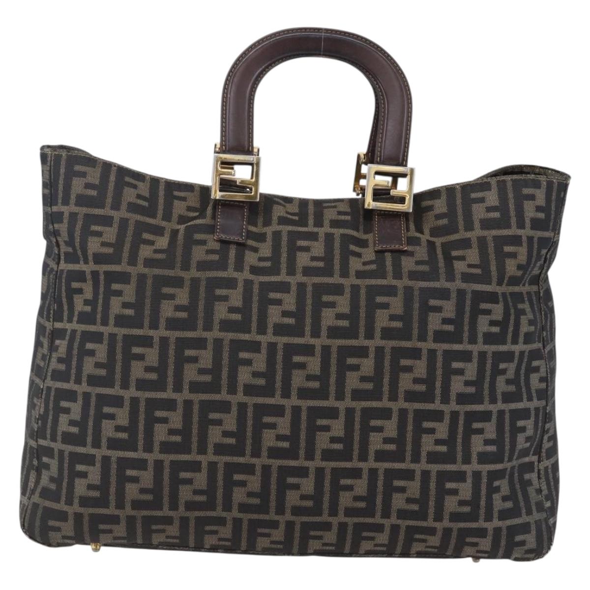 FENDI Zucca Canvas Hand Bag Black Brown Auth 153495